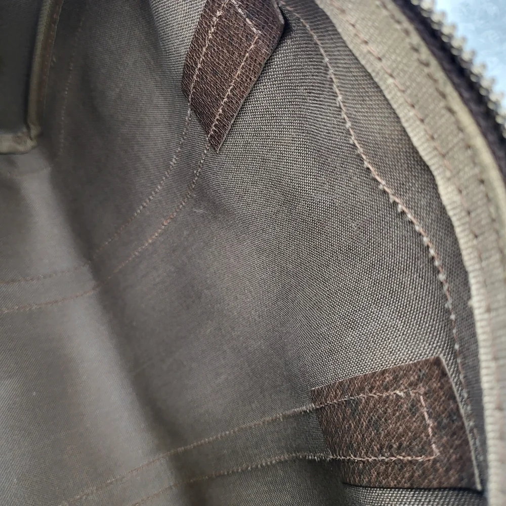 Gucci Beige Monogram GG Canvas Satchel with Brown Leather Handles